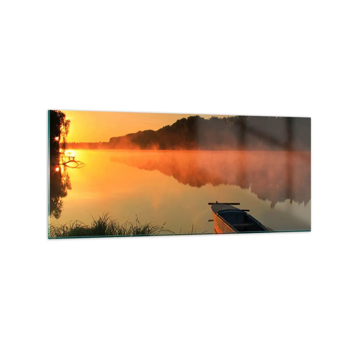 Billede på glas - Solopgang over vand som en spejlplade - 120x50 cm