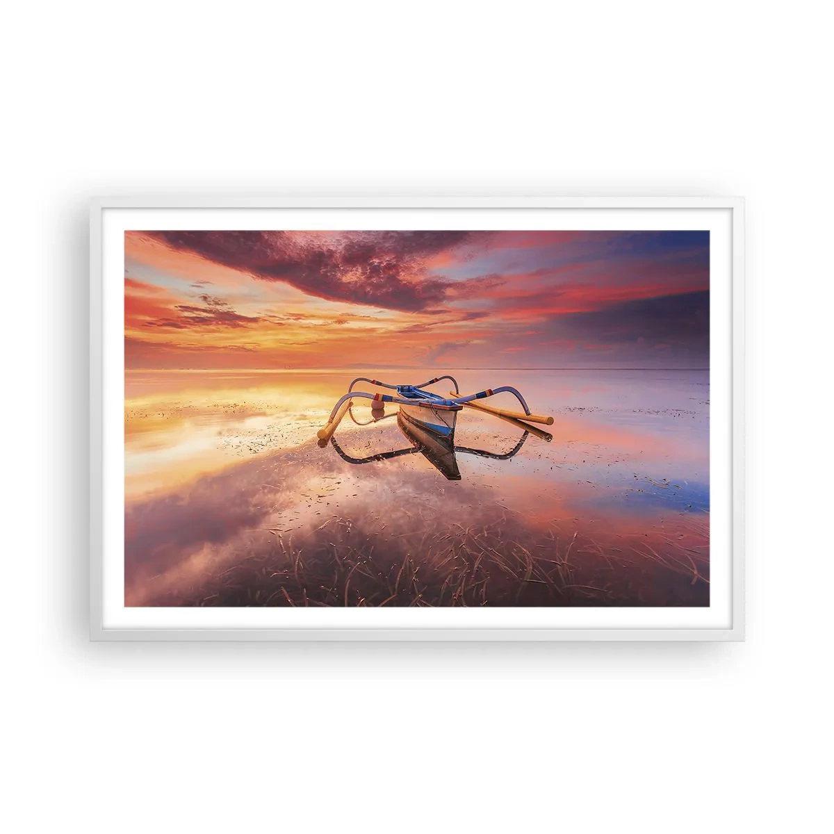 Plakat i hvid ramme - Roen ved en tropisk aften - 91x61 cm