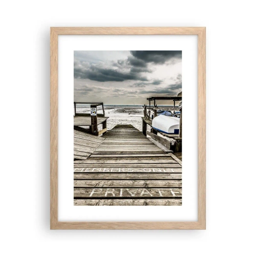 Plakat i ramme af lyst egetræ - Stranden i nord - 30x40 cm