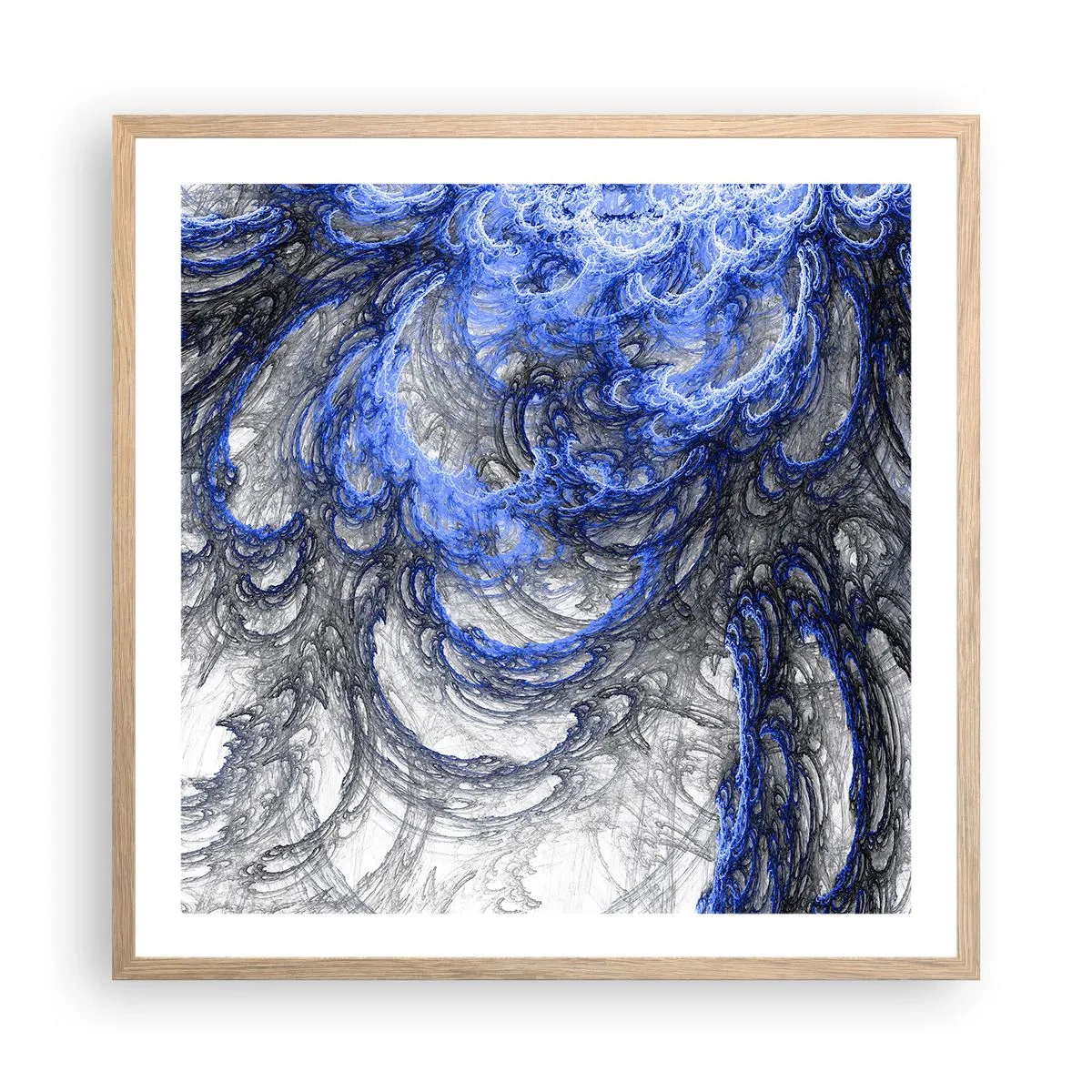 Plakat i ramme af lyst egetræ - En bølges fødsel - 60x60 cm