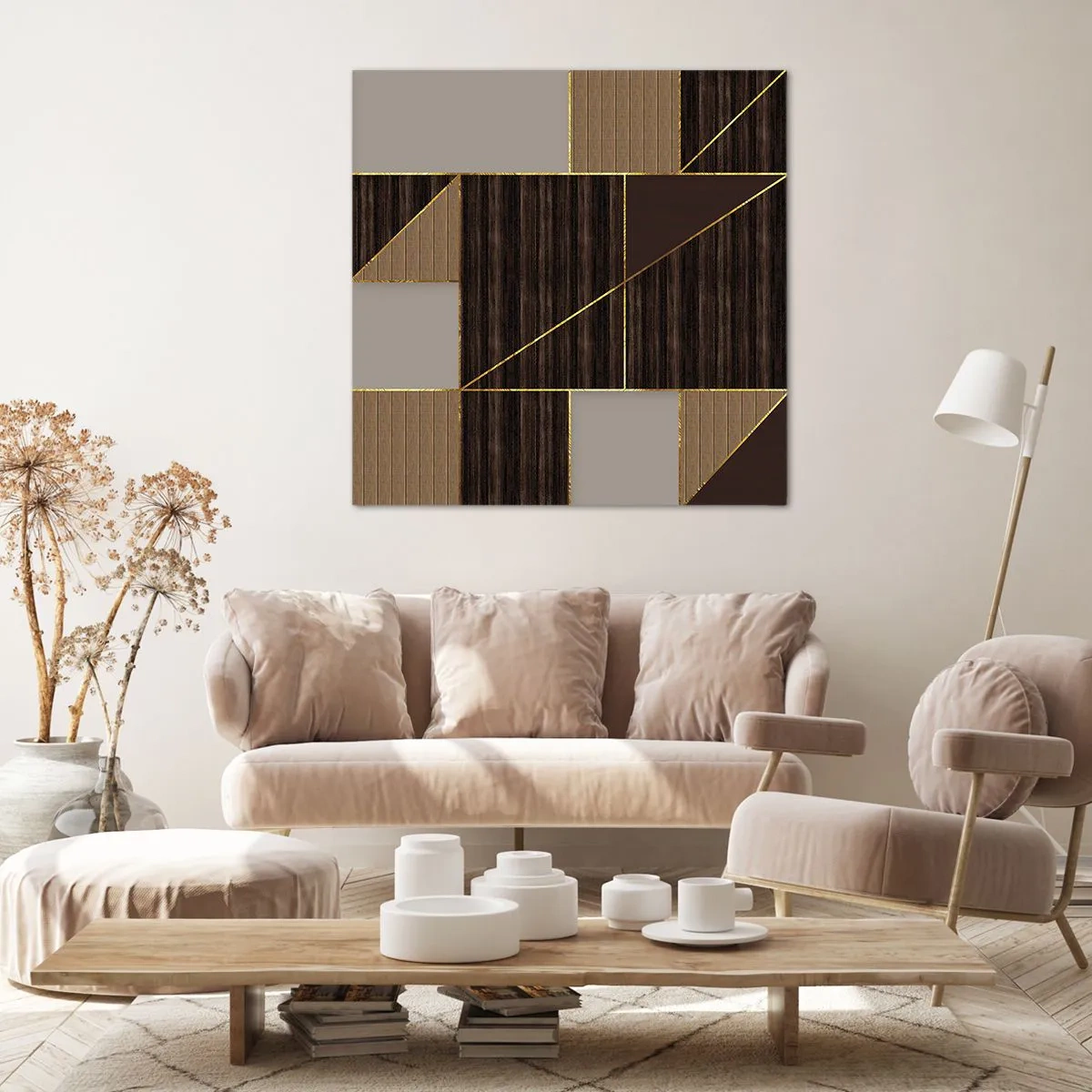 Lærredstryk - Billede på lærred - En mosaik af brune og gyldne farver - 30x30 cm