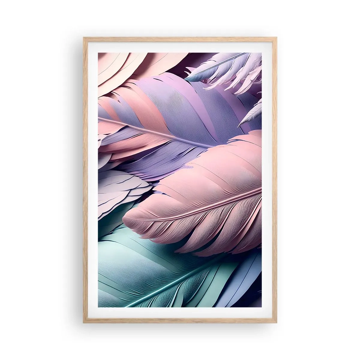 Plakat i ramme af lyst egetræ - Chik fugl - 61x91 cm