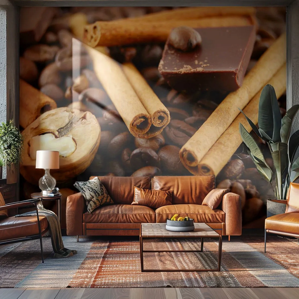 Fototapet Premium Canvas - Koncert af smagsoplevelser - Gastronomi, Chokolade, Kaffebønner - 500x350 cm