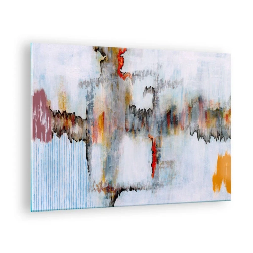 Billede på glas - Abstrakt komposition med energiske farver - 70x50cm - En pind på vandet - Moderne vægdekoration til stue og soveværelse ARTTOR