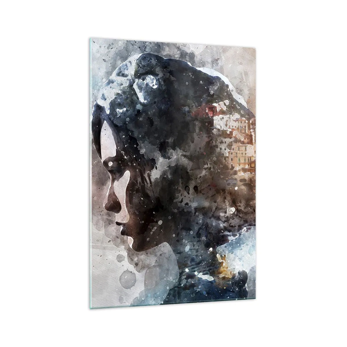 Billede på glas - Historien om en pige med en by i baggrunden - 70x100 cm