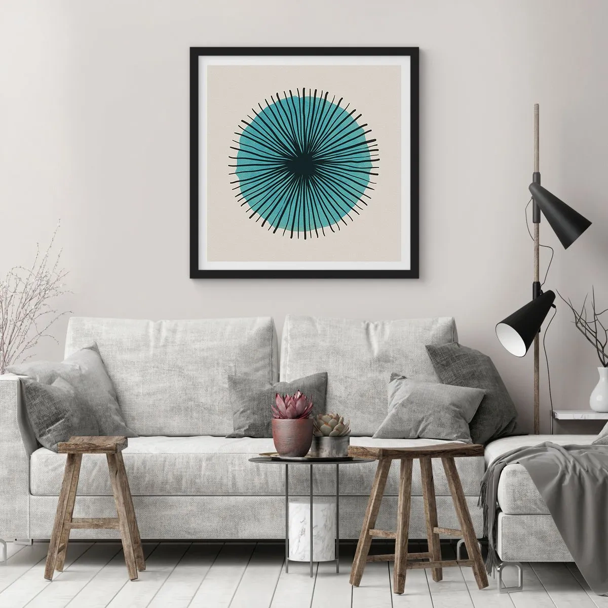 Plakat i sort ramme - Strålende på blå - 30x30 cm