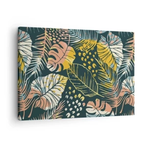Lærredstryk - Billede på lærred - Farverige blade på en mørk baggrund - 70x50cm - Løvrig fantasi - Moderne vægdekoration til stue og soveværelse ARTTOR