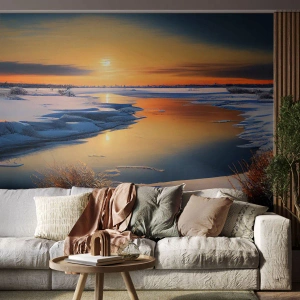 Fototapet Selvklæbende Deluxe Sticker - Vintersolnedgang - Vinter, flod, Landskab - 100x70 cm
