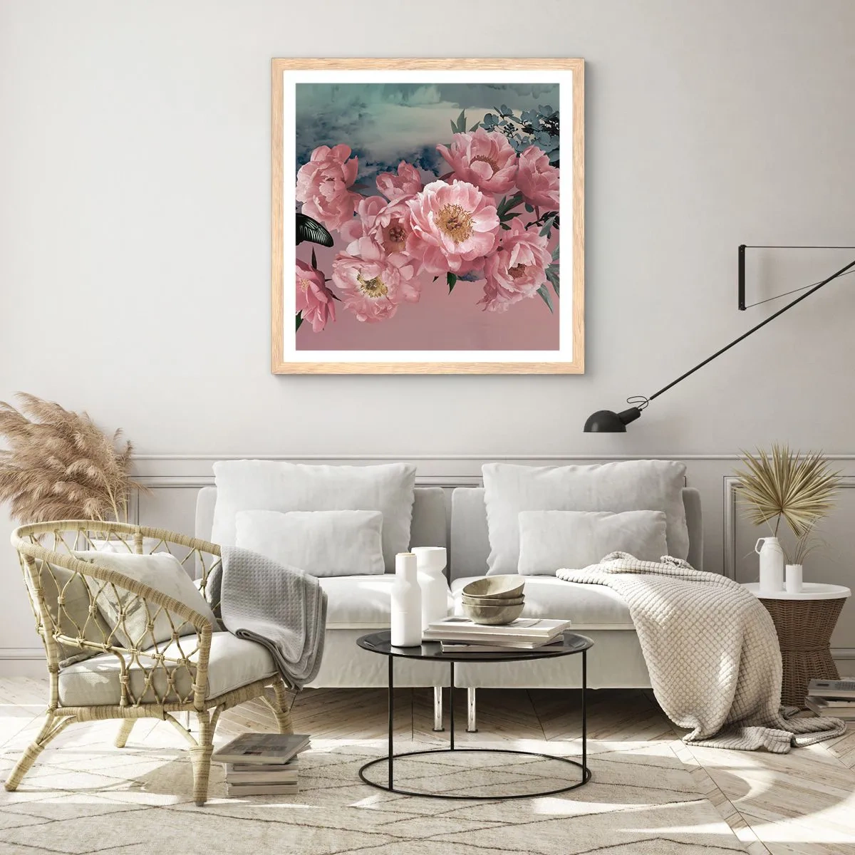 Plakat i ramme af lyst egetræ - Højdepunktet af romantikken - 40x40 cm