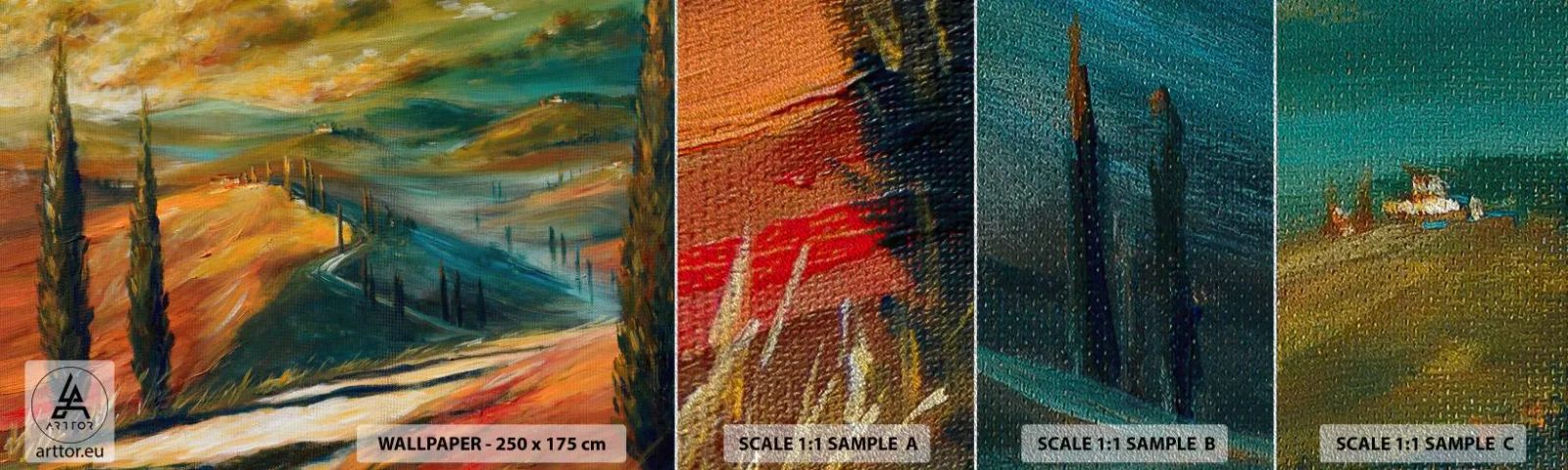 Prøve Fototapet Premium Sand - Toscansk landskab - Landskab, Toscana, Rejser - 100x30 cm