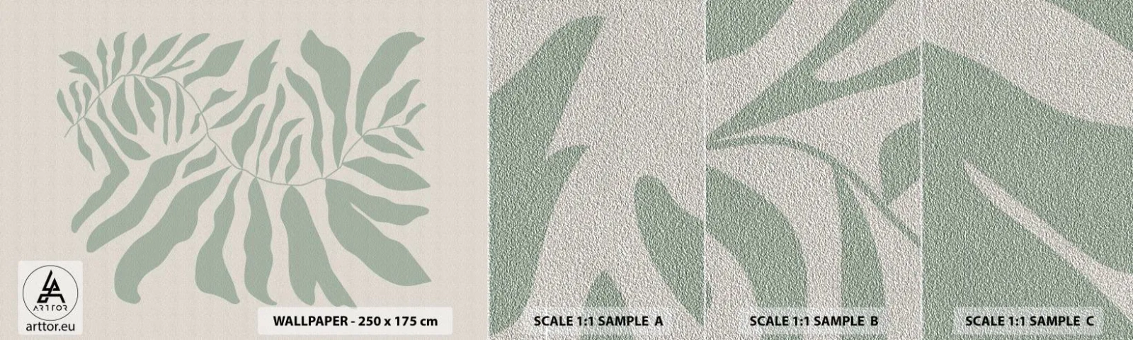 Prøve Fototapet Premium Sand - Smaragdgrøn gren - Boho, Plante, Botanisk - 100x30 cm