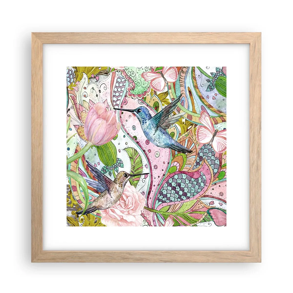 Plakat i ramme af lyst egetræ - Forviklet i vinstokkene - 30x30 cm