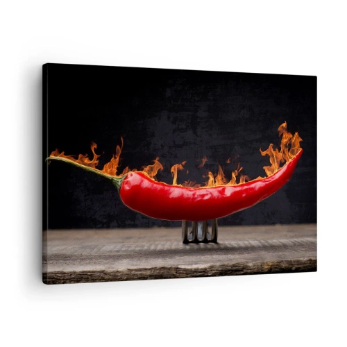 Lærredstryk - Billede på lærred - Flammende rød peber på en gaffel - 70x50cm - En brændende forret - Moderne vægdekoration til stue og soveværelse ARTTOR