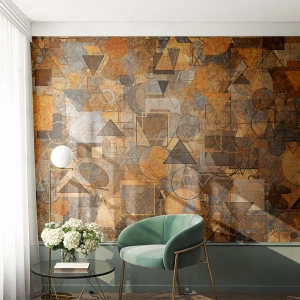Fototapet Standard Eco - Gyldenbrun geometrisk abstraktion med trekanter - 100x70cm - Verden i form - Moderne vægdekoration til stue og soveværelse ARTTOR
