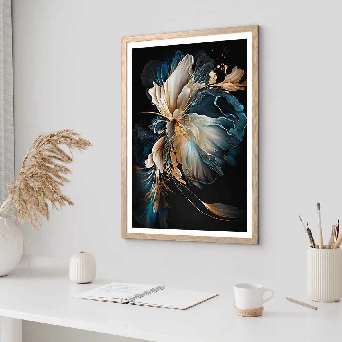 Plakat i ramme af lyst egetræ - Eventyrlig bregneblomst - 61x91 cm