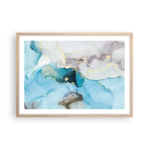 Plakat i ramme af lyst egetræ - En undersøgelse af mødet mellem grå og turkis - 70x50 cm