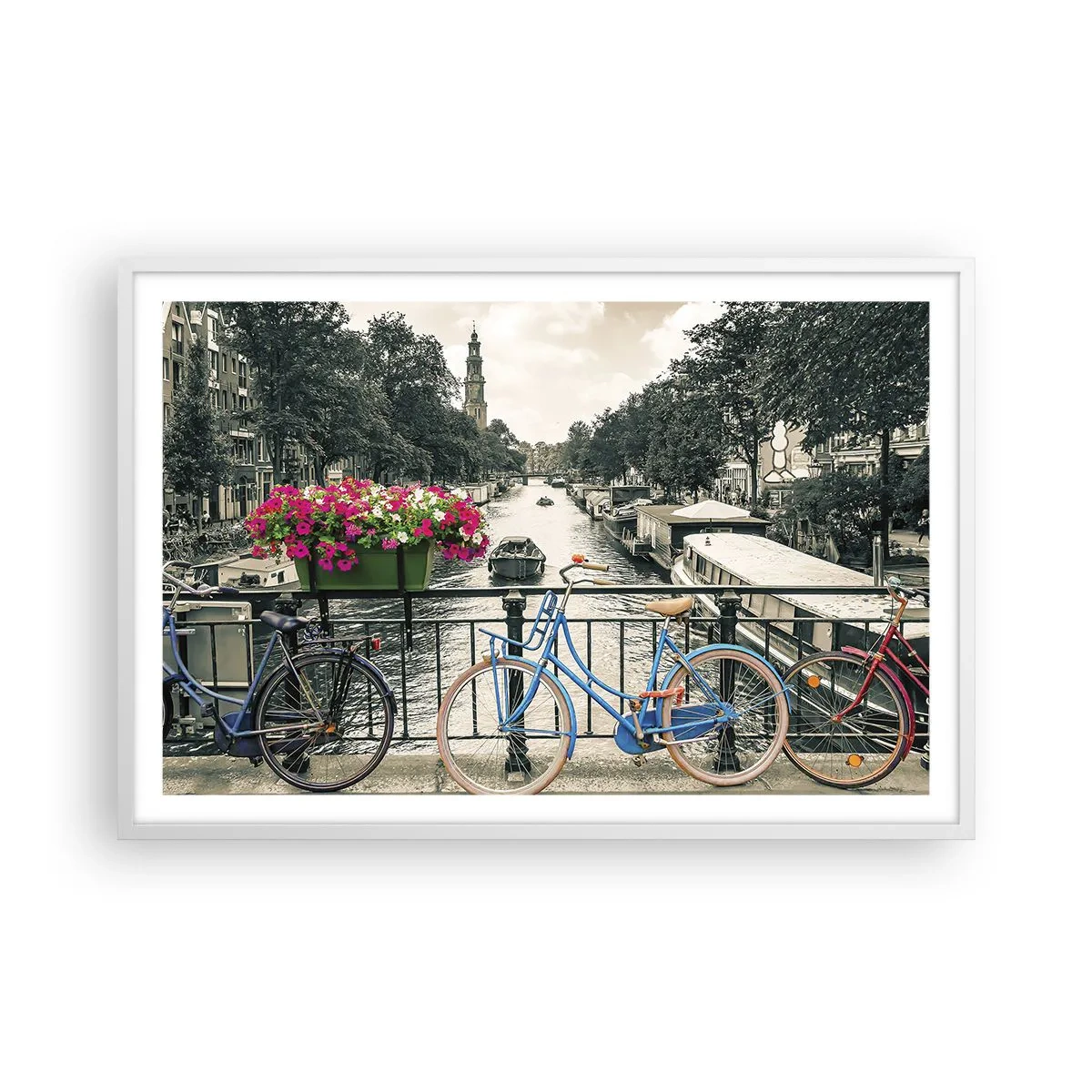 Plakat i hvid ramme - Farverne i Amsterdams gader - 91x61 cm
