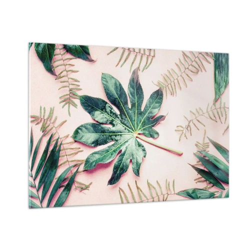 Billede på glas - En undersøgelse af grønt på en lyserød baggrund - 100x70 cm