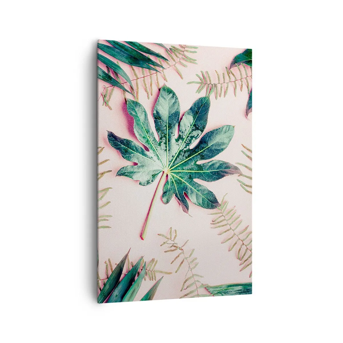 Lærredstryk - Billede på lærred - En undersøgelse af grønt på en lyserød baggrund - 80x120 cm