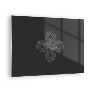Billede på glas - Minimalistisk hvidt keltisk symbol på sort baggrund - 70x50cm - I den keltiske ånd - Moderne vægdekoration til stue og soveværelse ARTTOR