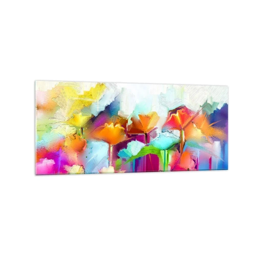 Billede på glas - Regnbuen i blomstring - 120x50 cm