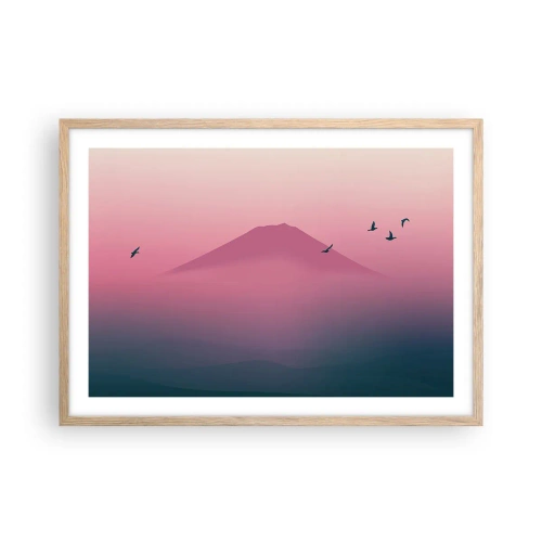 Plakat i ramme af lyst egetræ - Vandrer over skyerne - 70x50 cm