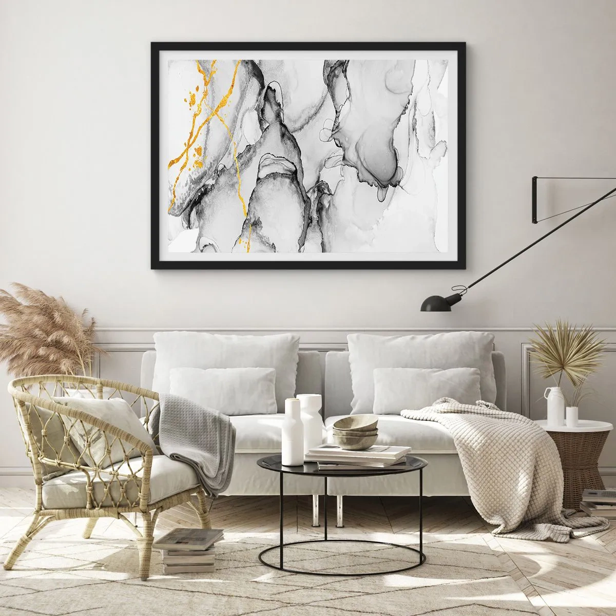 Plakat i sort ramme - Sammensætning med guldmotiv - 70x50 cm