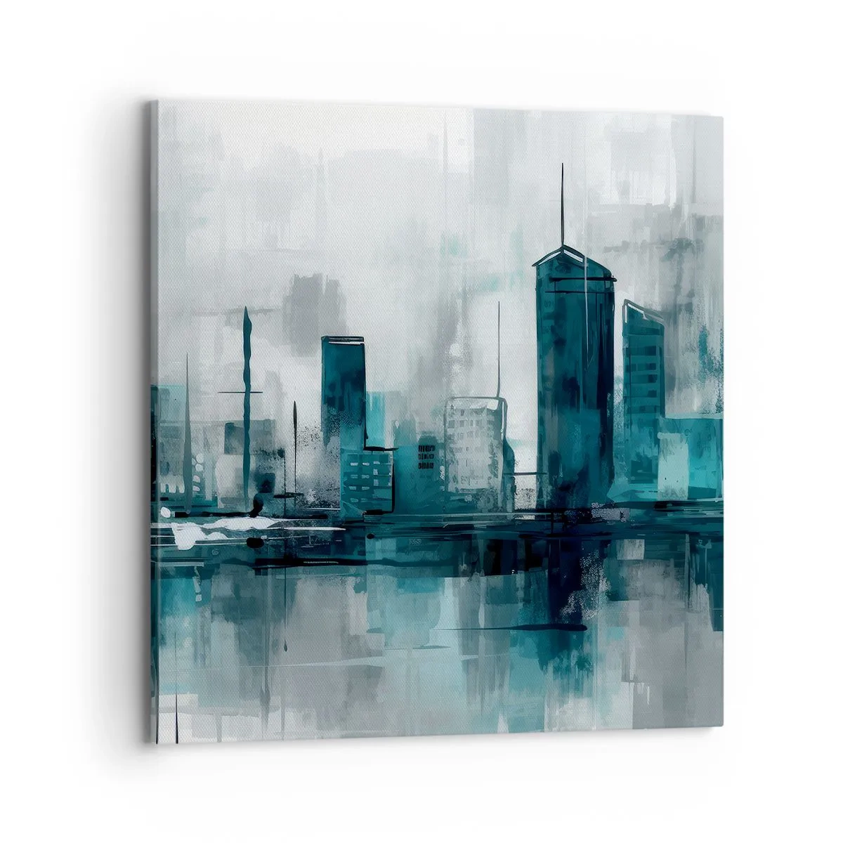 Lærredstryk - Billede på lærred - Regnfarvet by - 70x70 cm