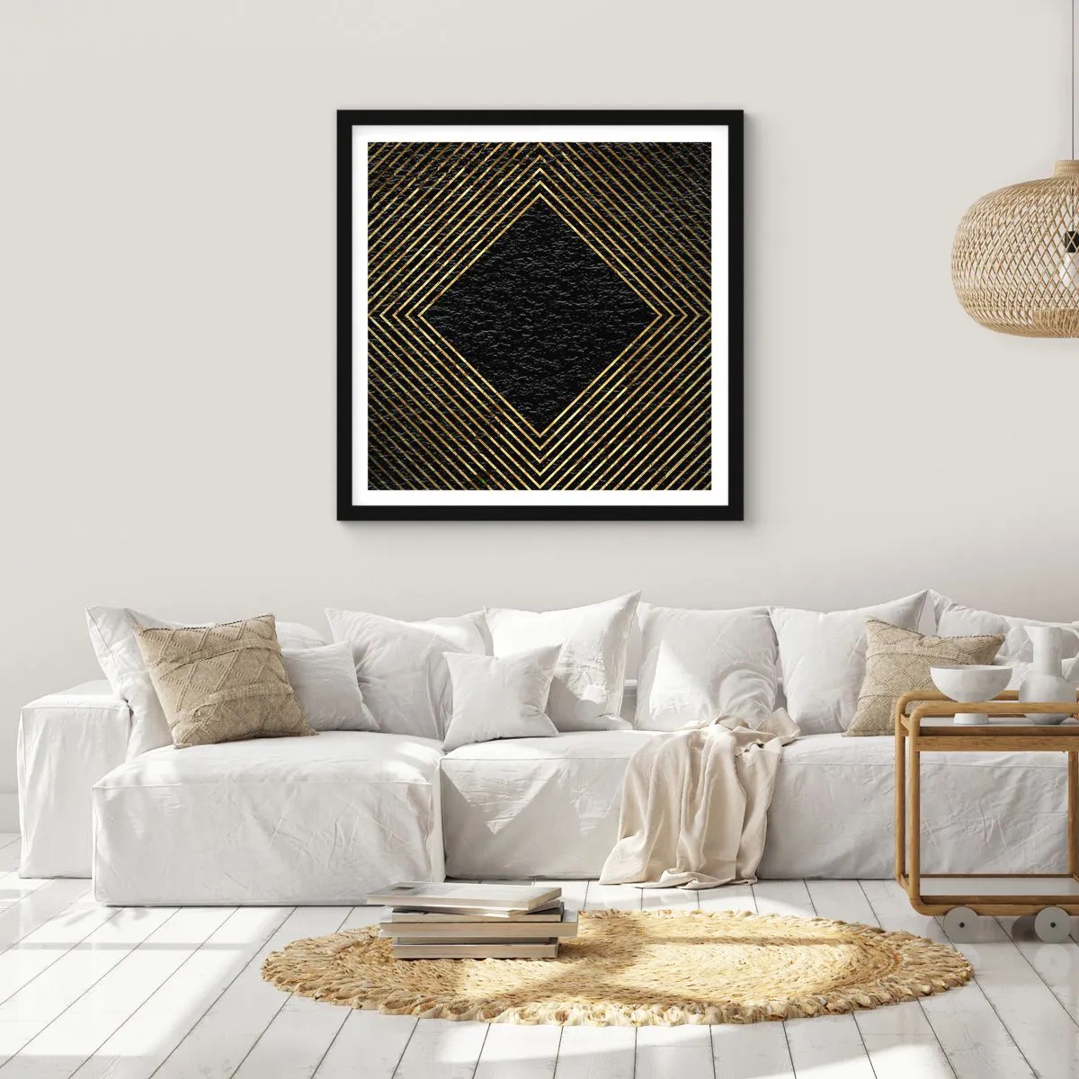 Plakat i sort ramme - Geometri i glamour-stil - 30x30 cm