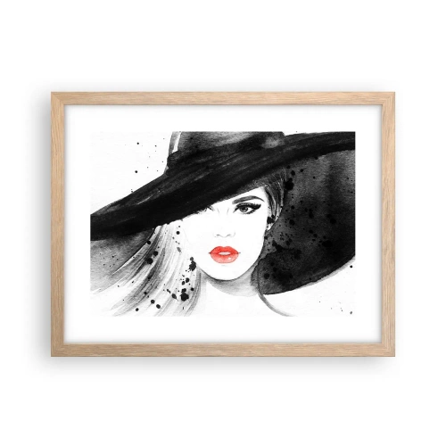 Plakat i ramme af lyst egetræ - Dame i sort - 40x30 cm