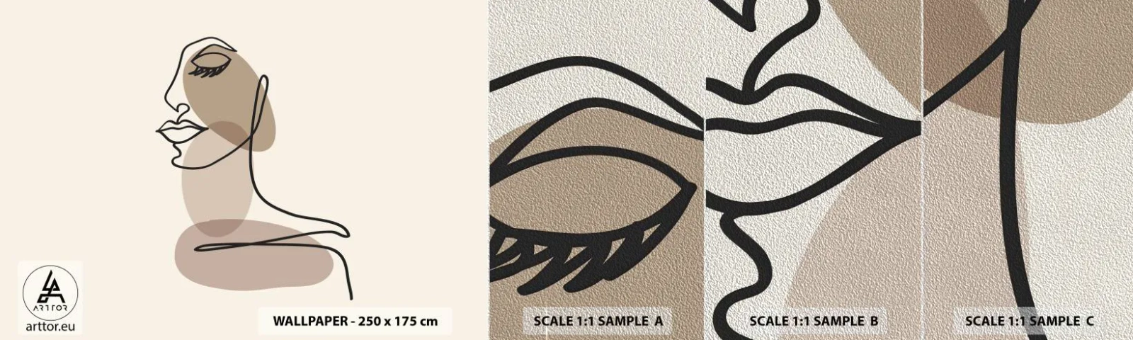Prøve Fototapet Premium Sand - Lytter til sig selv - Abstraktion, Kvindens ansigt, Grafik - 100x30 cm