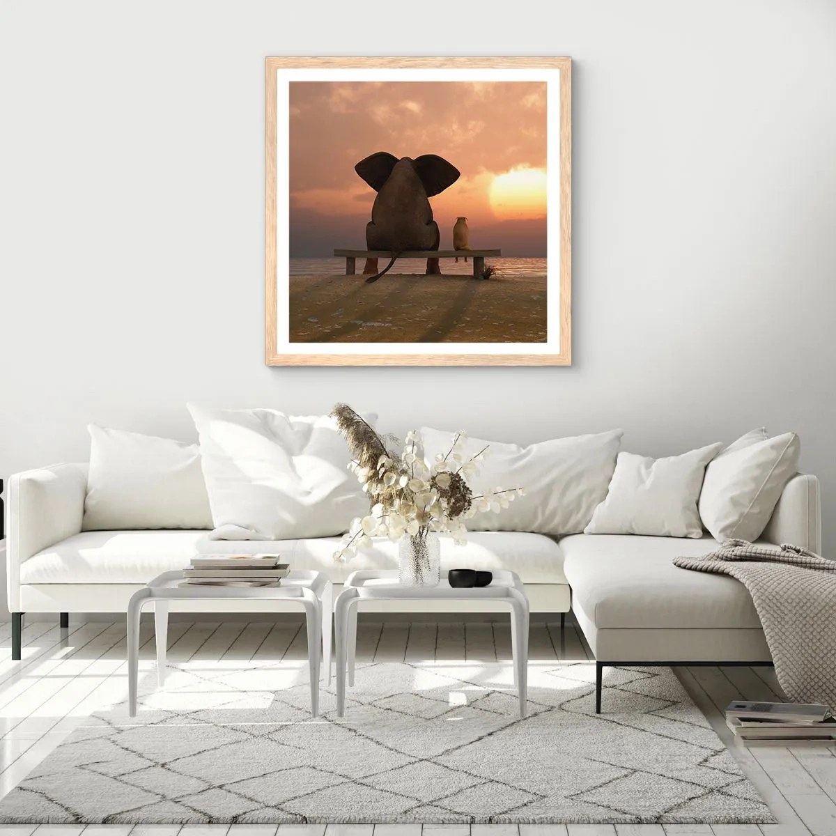 Plakat i ramme af lyst egetræ - Det er godt at være stille sammen - 60x60 cm