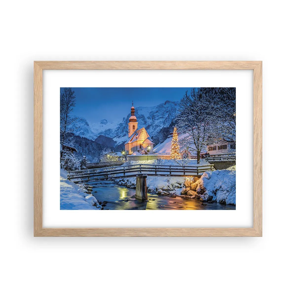 Plakat i ramme af lyst egetræ - Julens ånd - 40x30 cm