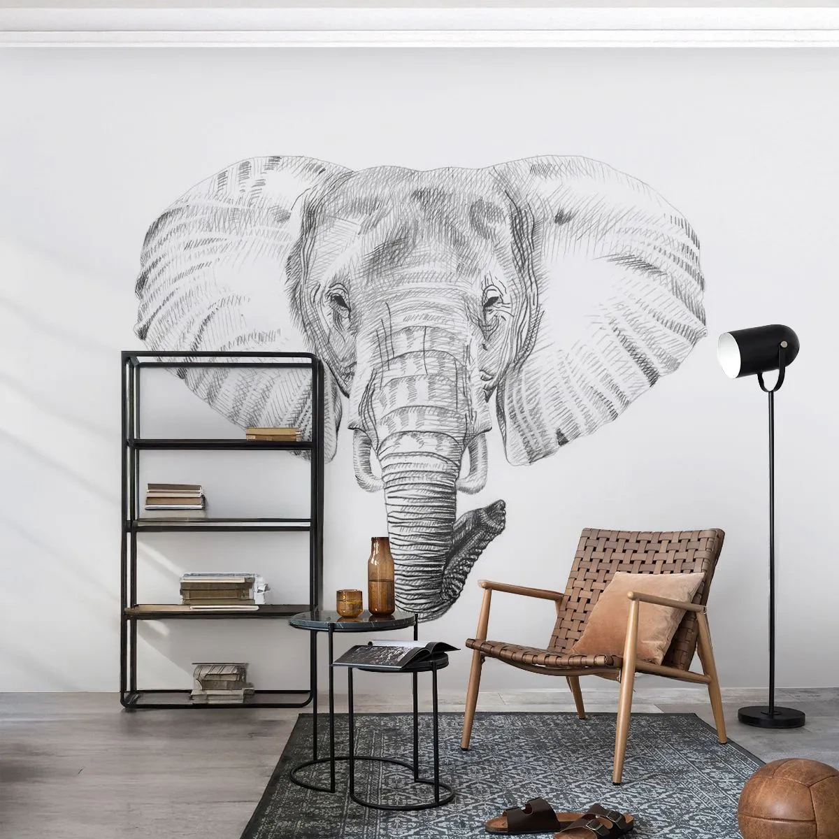 Fototapet Premium Canvas - "Der var en elefant, stor som - en elefant". - Dyr, Elefant, Grafik - 350x256 cm