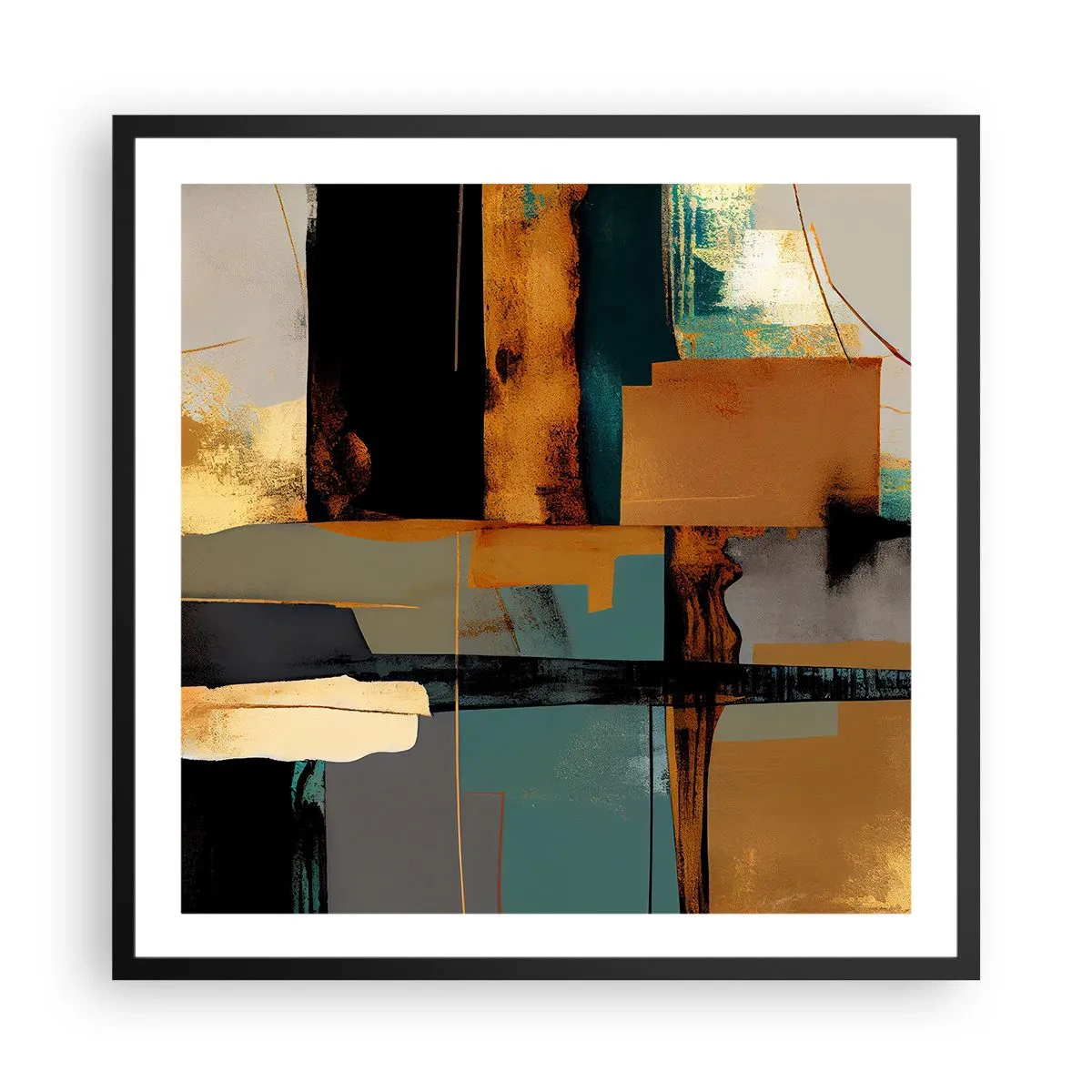 Plakat i sort ramme - Abstraktion - lys og skygge - 60x60 cm