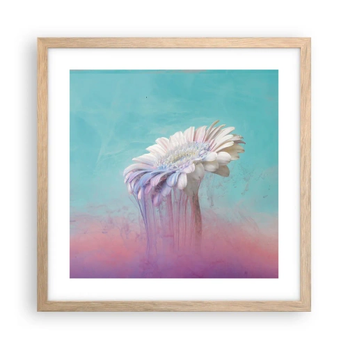 Plakat i ramme af lyst egetræ - Blomster efter døden - 40x40 cm