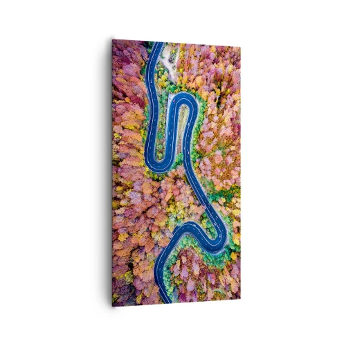 Lærredstryk - Billede på lærred - En snoet vej gennem skoven - 65x120 cm