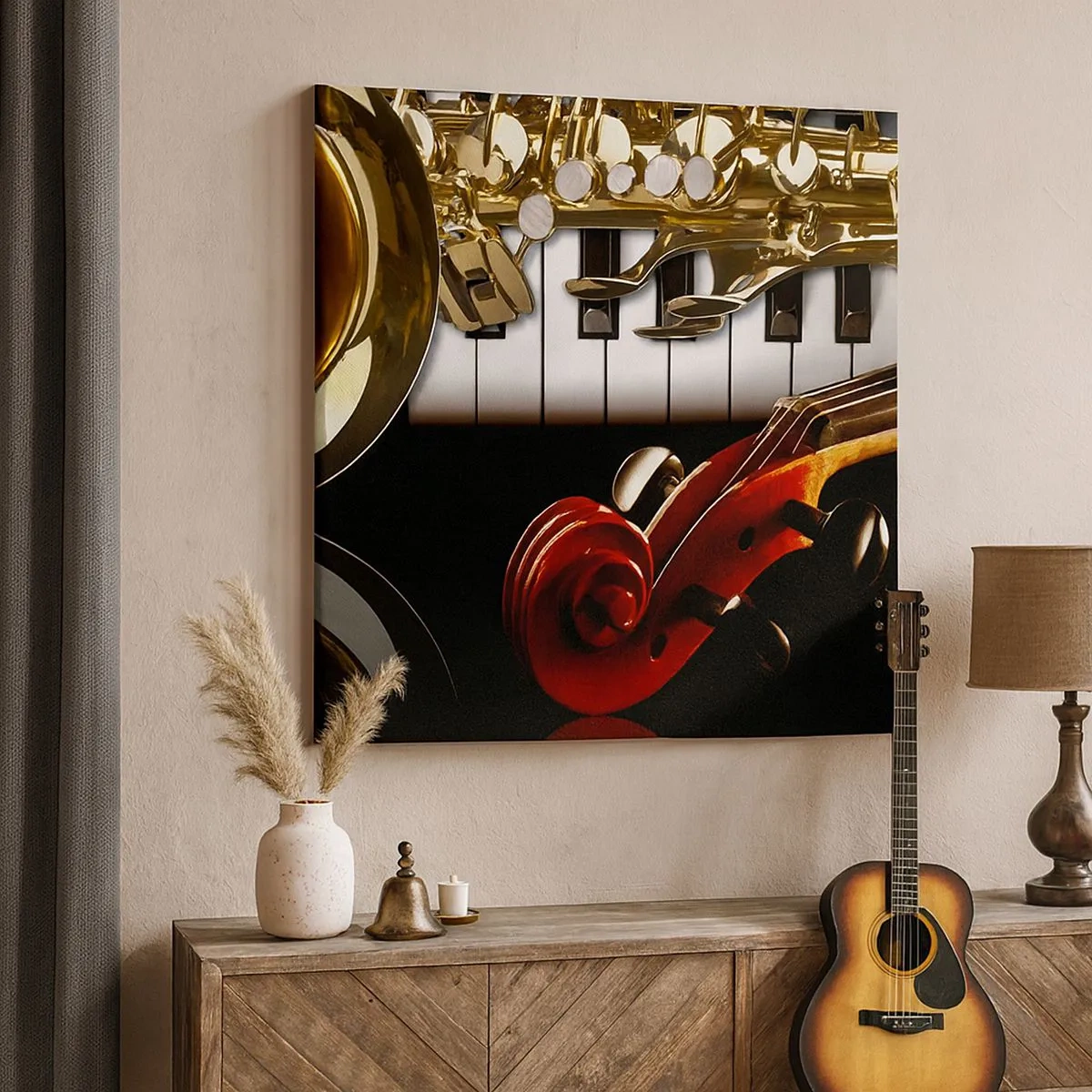 Lærredstryk - Billede på lærred - Metalplader, træ og elfenben - 30x30 cm