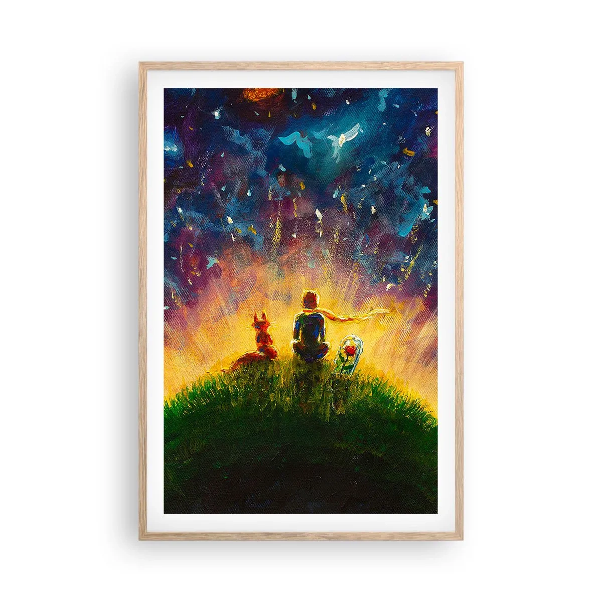 Plakat i ramme af lyst egetræ - Kærlighed og venskab - hele verden - 61x91 cm