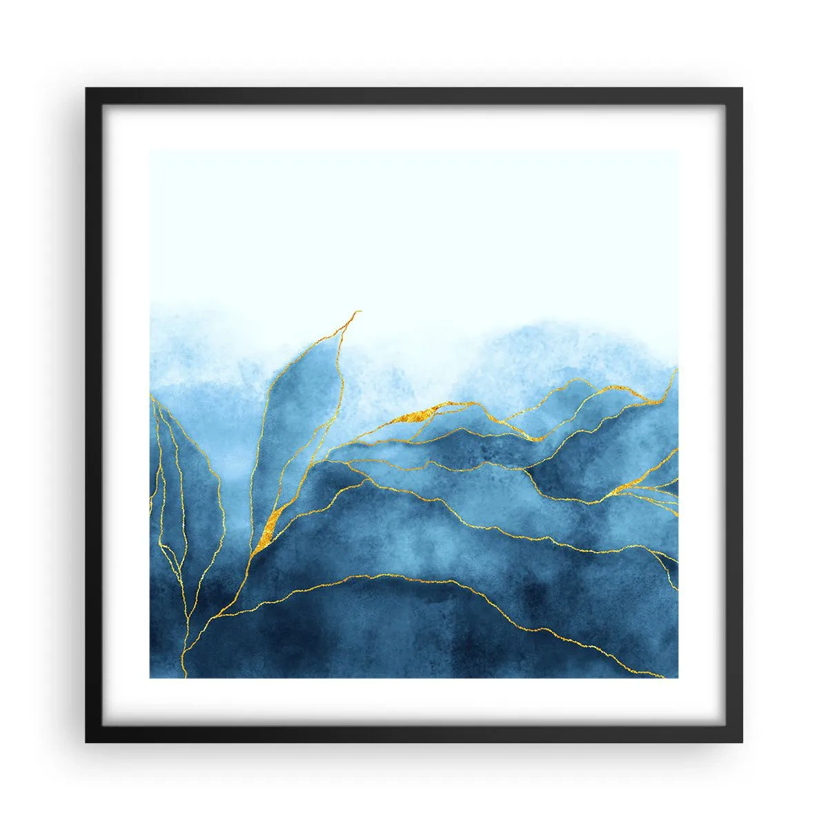 Plakat i sort ramme - Blå i guld - 50x50 cm