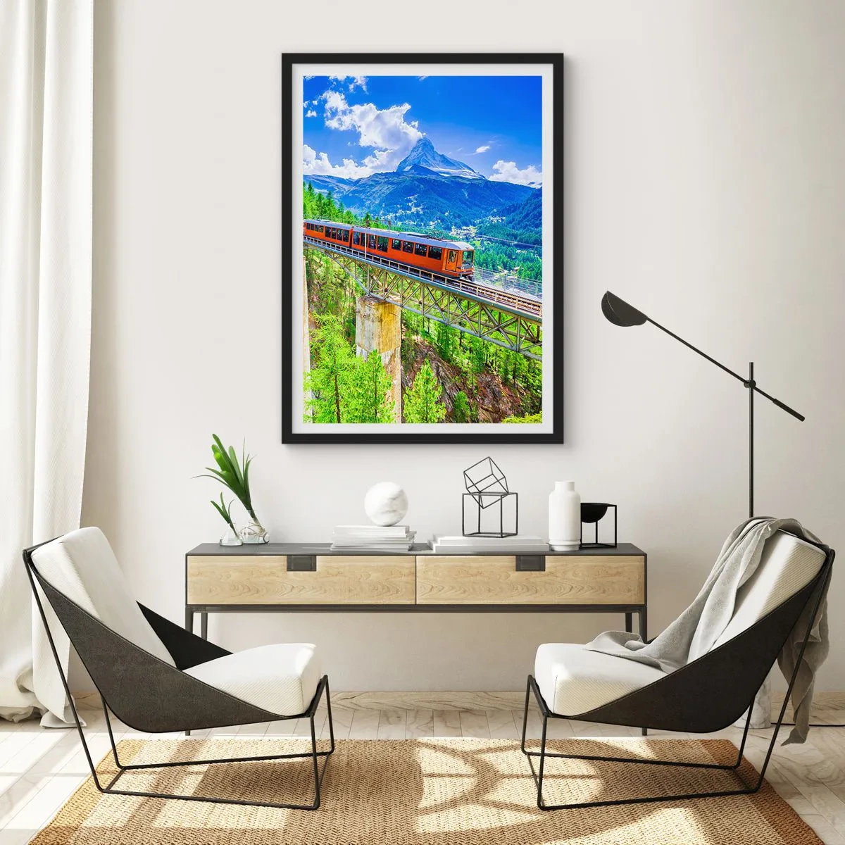 Plakat i sort ramme - Jernbane til Alperne - 50x70 cm