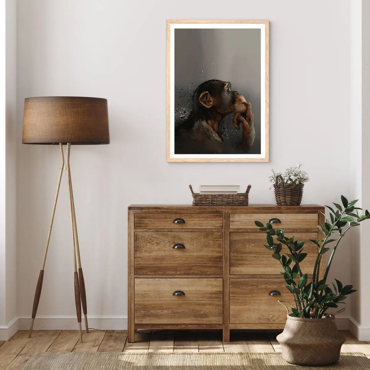 Plakat i ramme af lyst egetræ - Helt sikkert en tænker - 40x50 cm