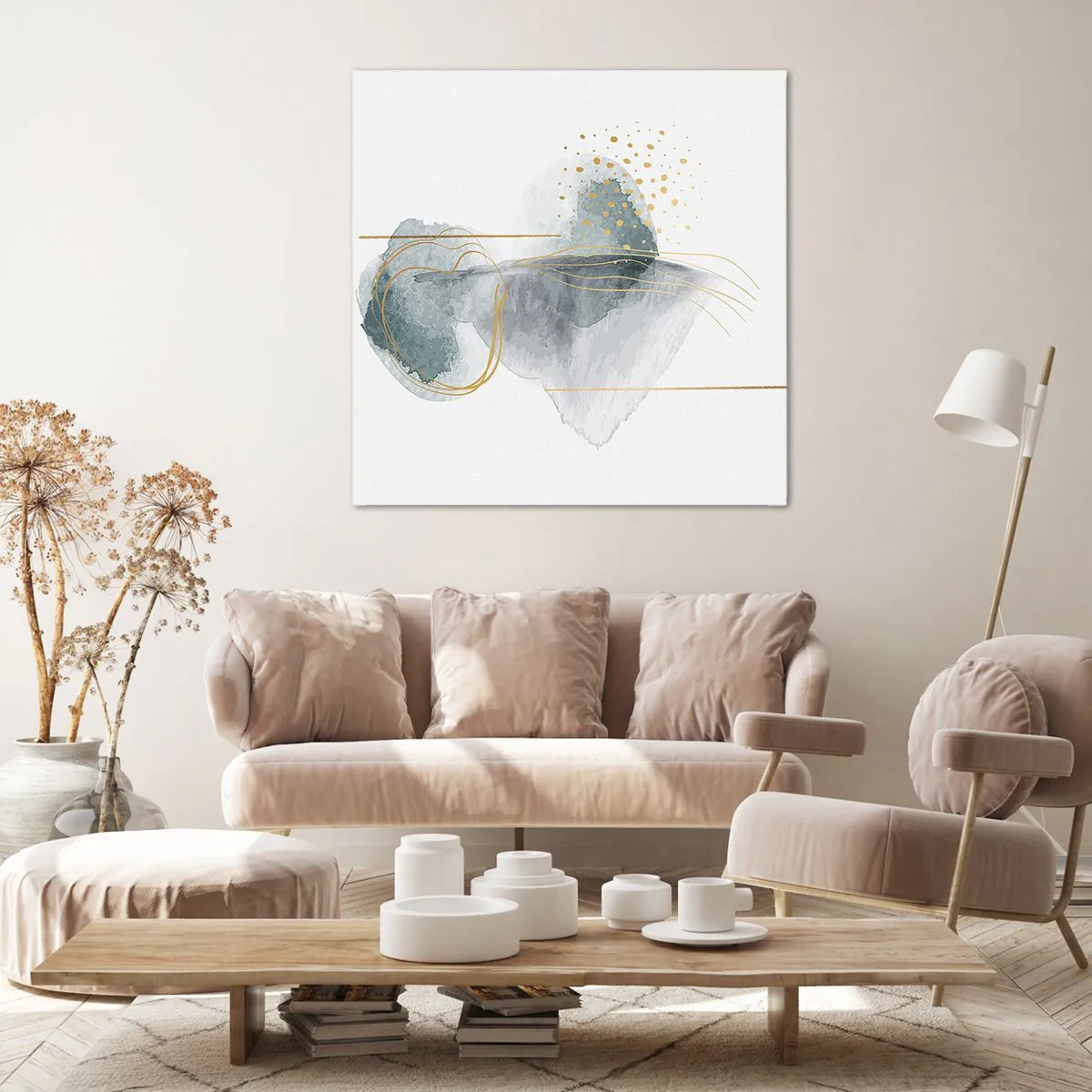 Lærredstryk - Billede på lærred - Om forholdet mellem grå og guld - 40x40 cm