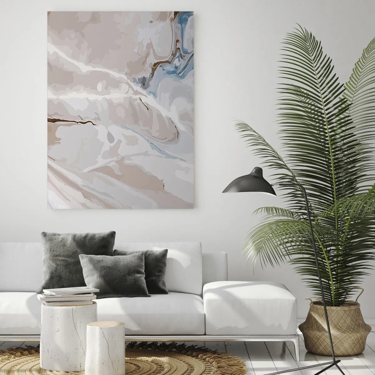 Billede på glas - Blå slynger sig under det hvide - 70x100 cm