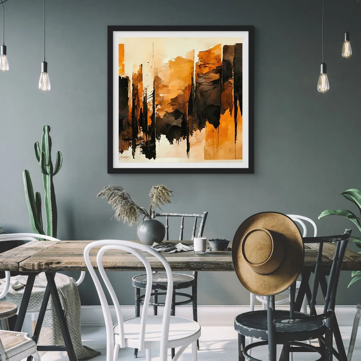 Plakat i sort ramme - Harmoni af sort og guld - 60x60 cm
