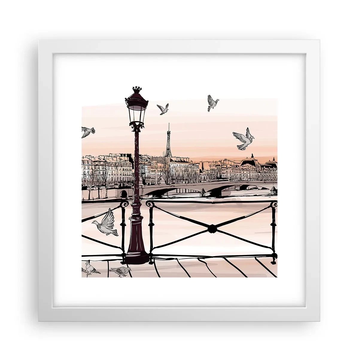Plakat i hvid ramme - Over Paris' hustage - 30x30 cm