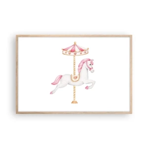 Plakat i ramme af lyst egetræ - Han satte af sted med en hov - 91x61 cm