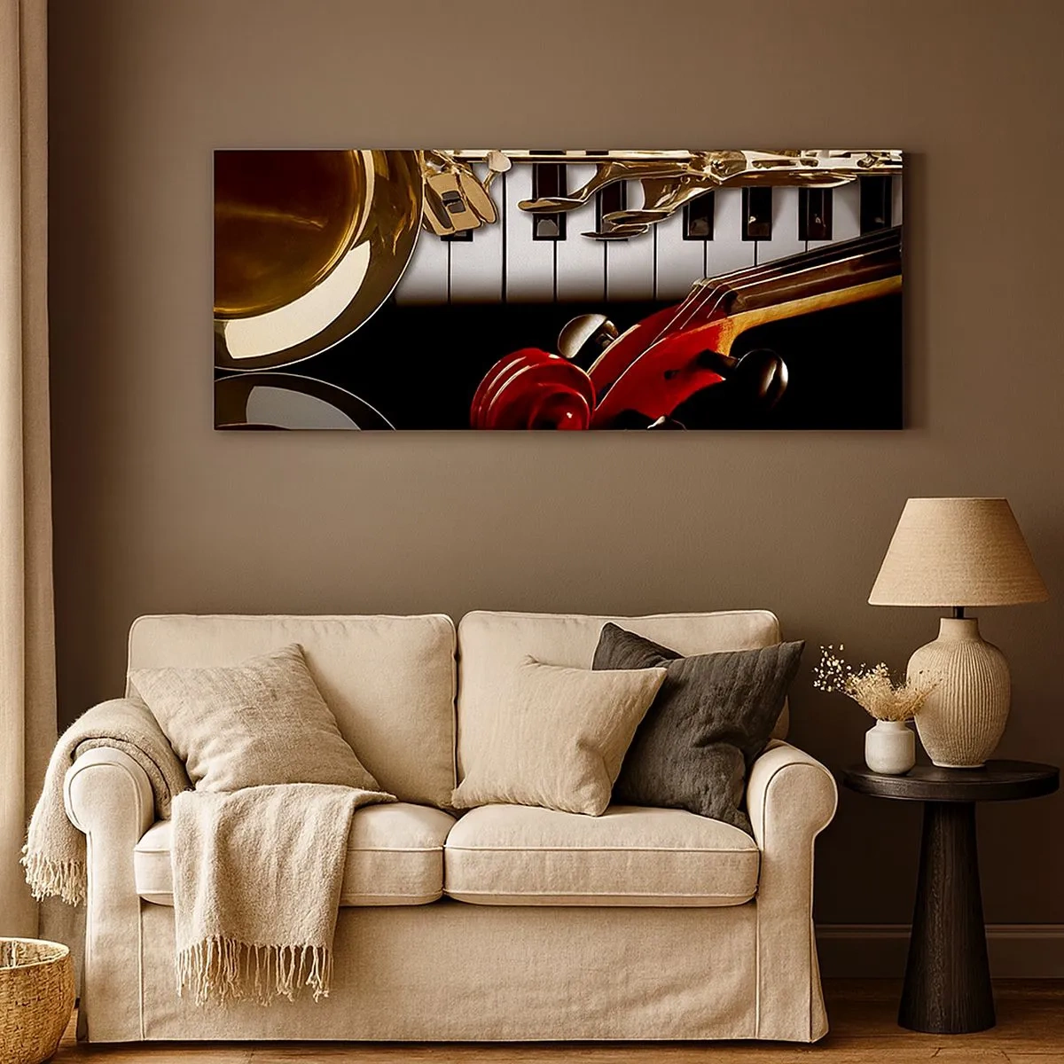 Lærredstryk - Billede på lærred - Metalplader, træ og elfenben - 100x40 cm