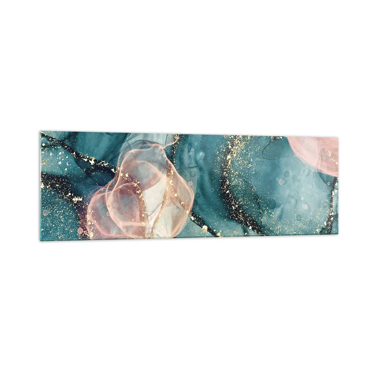 Billede på glas - Silkeblå, tyl lyserød - 160x50 cm