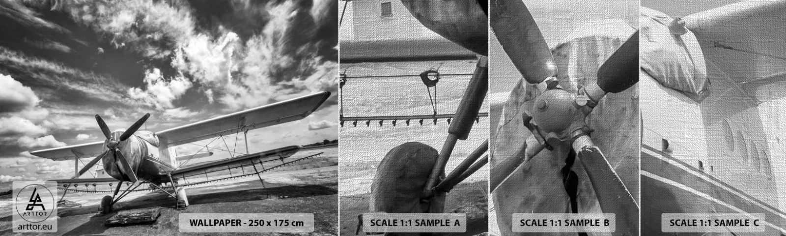 Prøve Fototapet Premium Canvas - Jeg kan ikke vente! - Fly, Fly, Sort og hvid - 100x30 cm